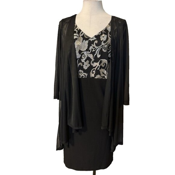 Connected Dress 20W Black Gold W Sheer Jacket Stretch Party Wedding Cruise NEW - Picture 10 of 14